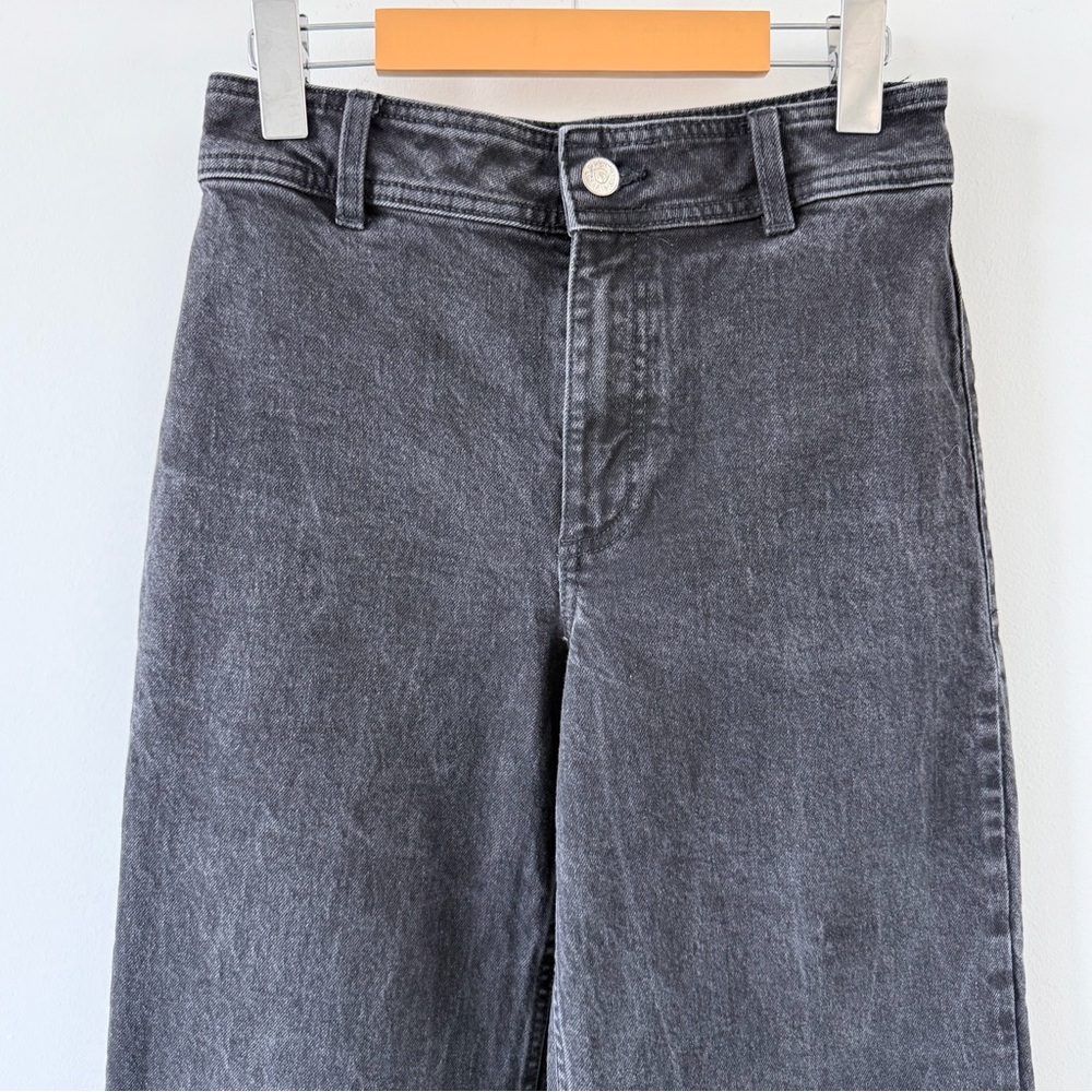 Mango Catherine Black High Rise Wide Leg Jeans Raw Hem Size 36 Minimalist - Picture 3 of 13